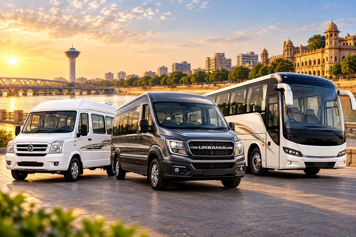 Force Urbania, Tempo Traveller and luxury bus rental in Ahmedabad for family trips, weddings, corporate travel and outstation journeys.