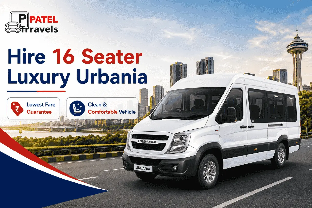 16 Seater Force Urbania by PT Patel Travels for corporate travel, family trips, weddings, airport transfers, and outstation tours.