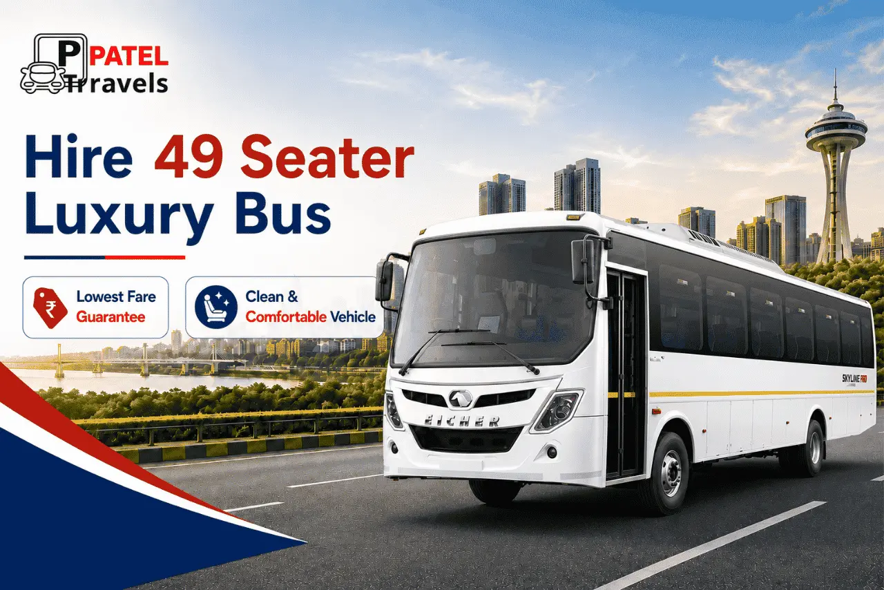 49 Seater Bus by PT Patel Travels for comfortable group travel, corporate events, weddings, tours, and outstation journeys.