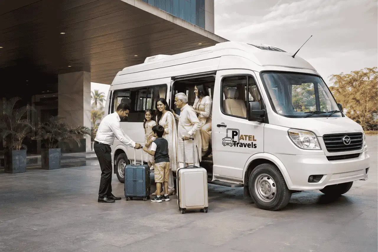 Force Urbania Rental in Ahmedabad by PT Patel Travels for corporate trips, weddings, airport transfers, and family tours.